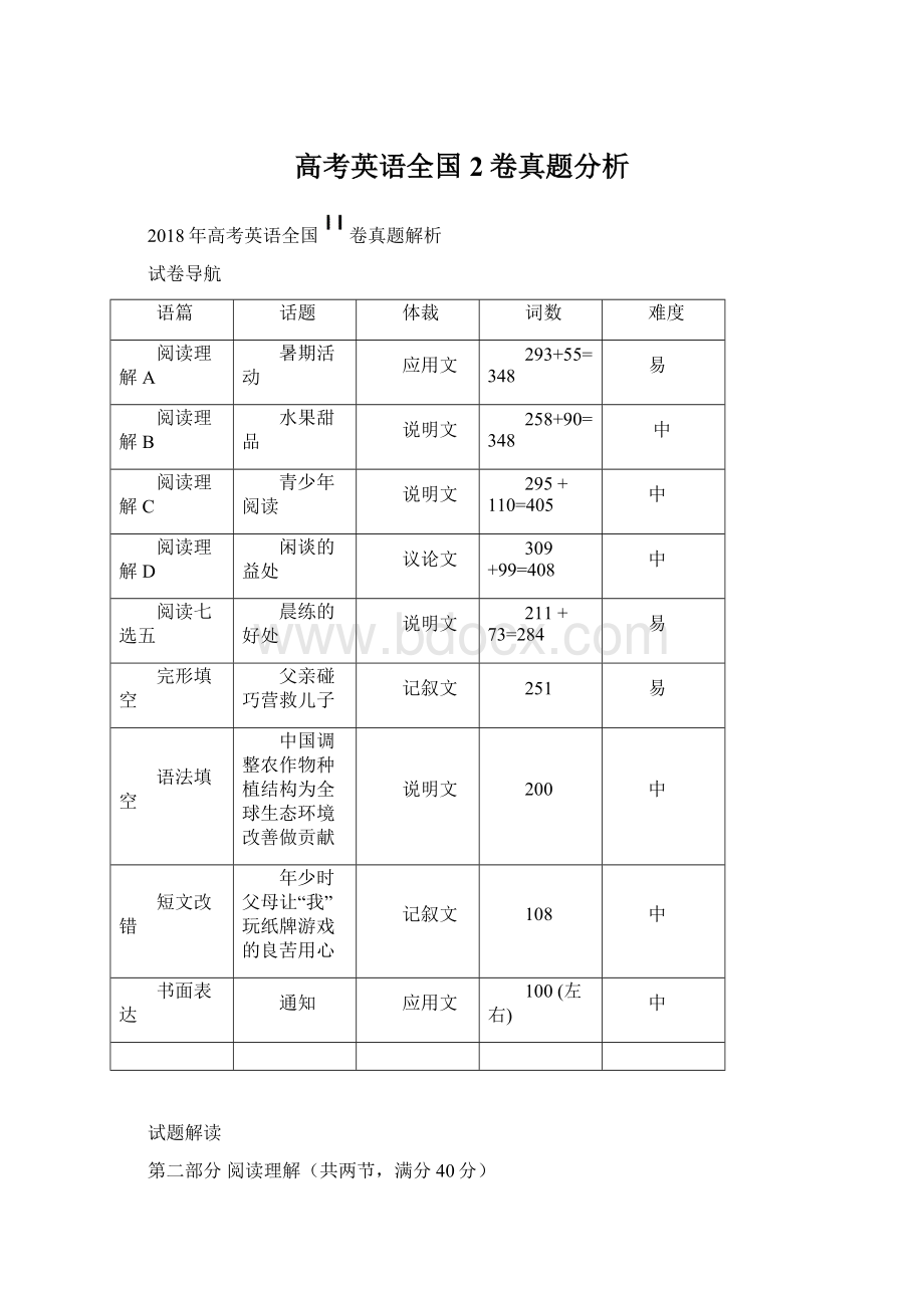 高考英语全国2卷真题分析Word文档下载推荐.docx_第1页