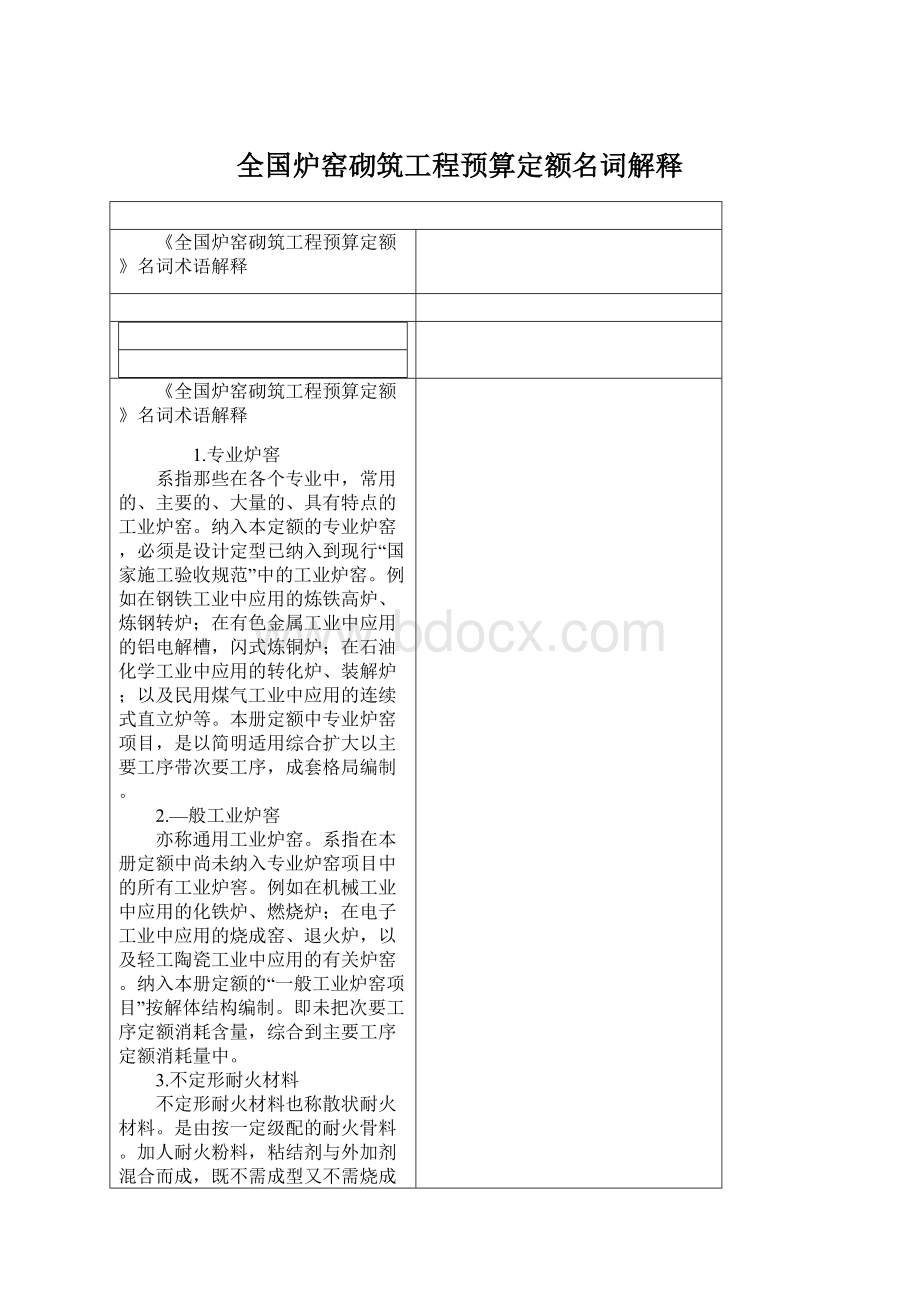 全国炉窑砌筑工程预算定额名词解释.docx