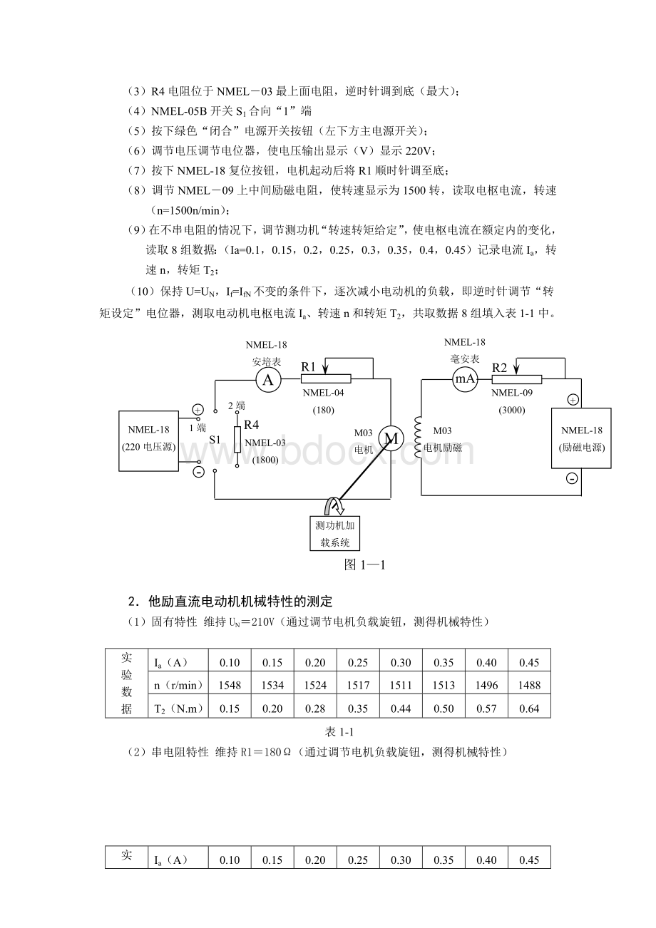 他励直流电动机机械特性的测定实验报告.docx_第2页