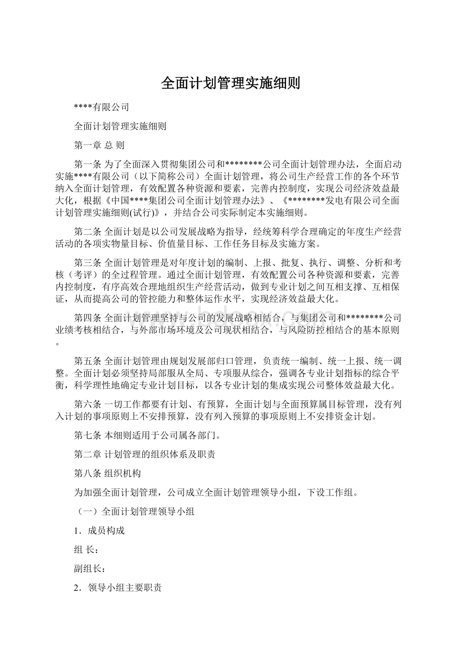 全面计划管理实施细则Word下载.docx