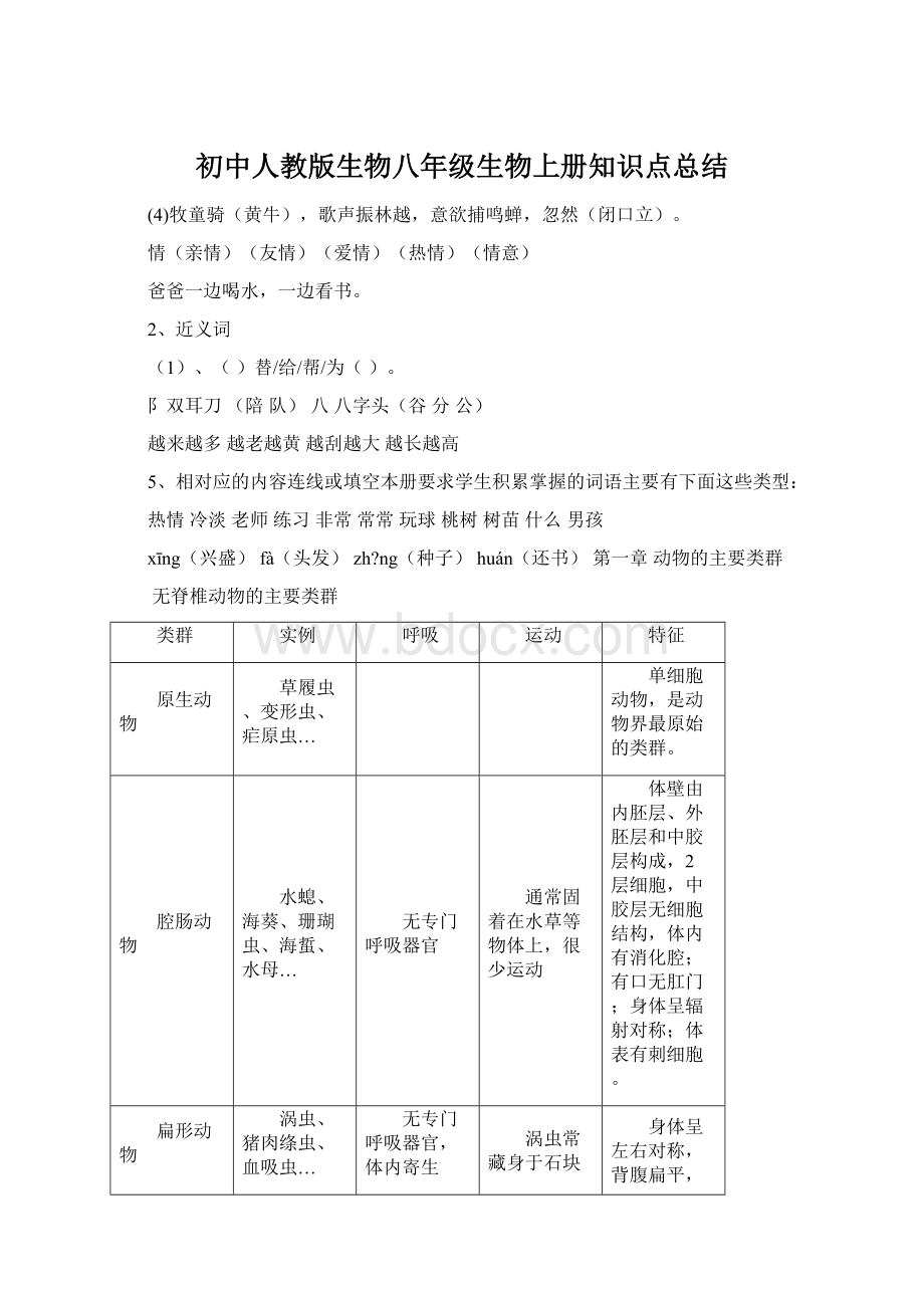 初中人教版生物八年级生物上册知识点总结.docx