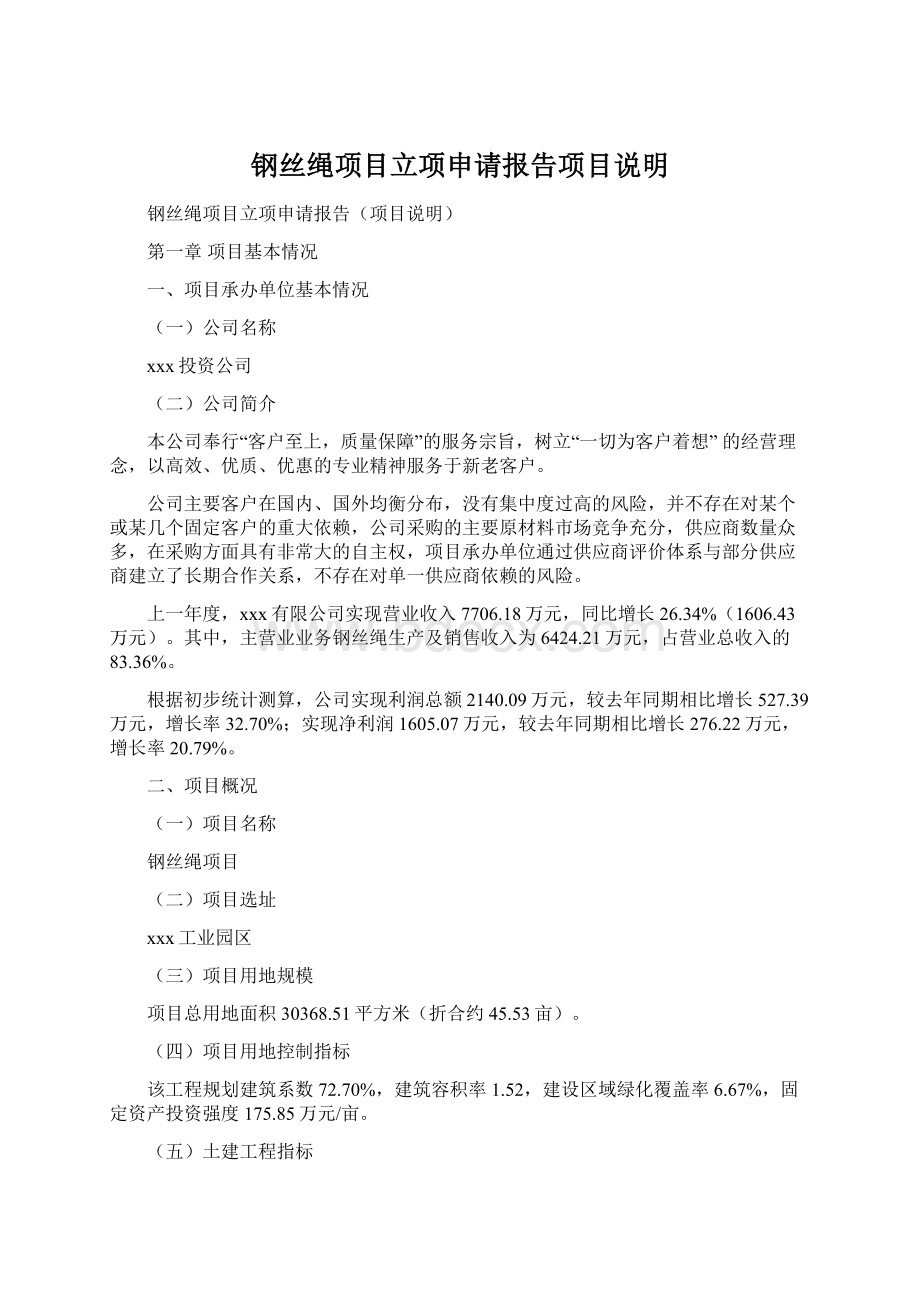 钢丝绳项目立项申请报告项目说明Word格式文档下载.docx_第1页