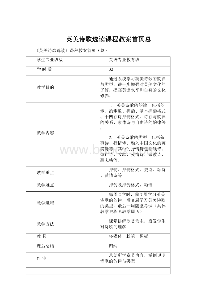 英美诗歌选读课程教案首页总Word文档格式.docx