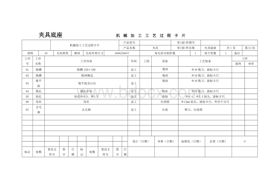 课程设计加工工艺卡片(底板).doc_第1页