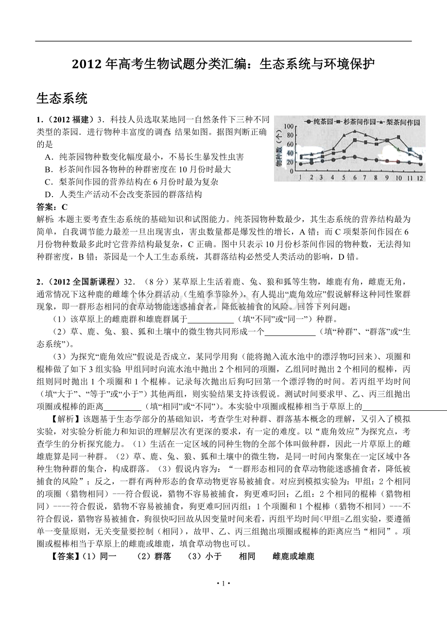 高考生物试题分类汇编生态系统与环境保护.doc_第1页