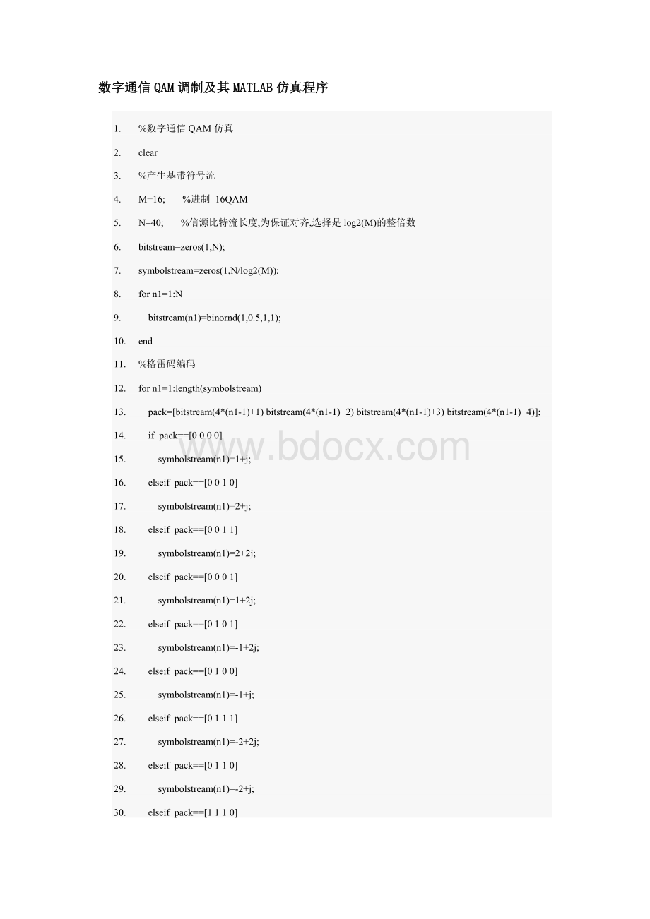 数字通信QAM调制及其MATLAB仿真程序.doc