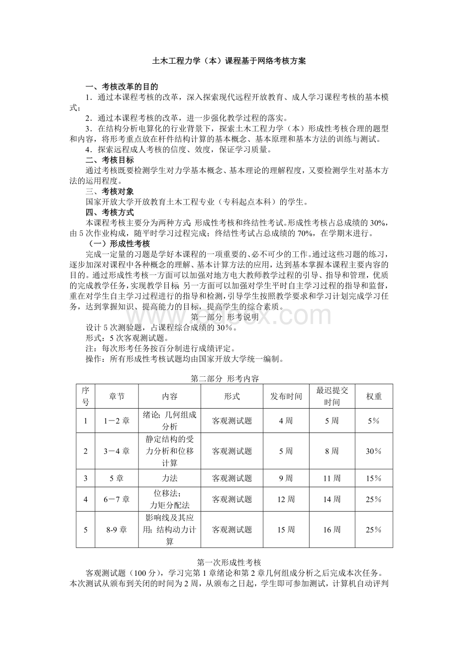 土木工程力学(本)课程基于网络考核方案Word下载.doc_第1页