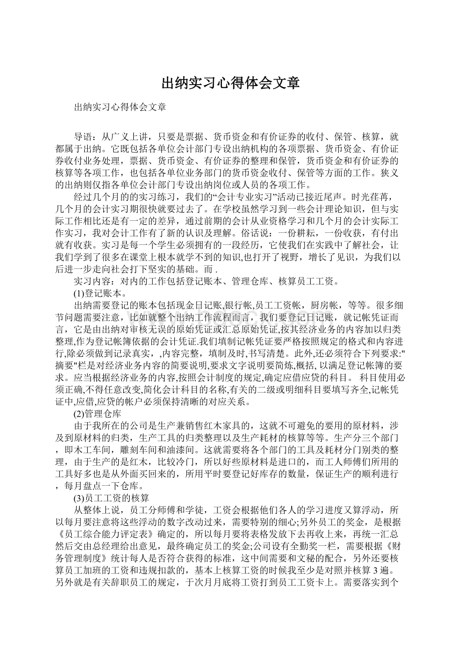 出纳实习心得体会文章.docx_第1页