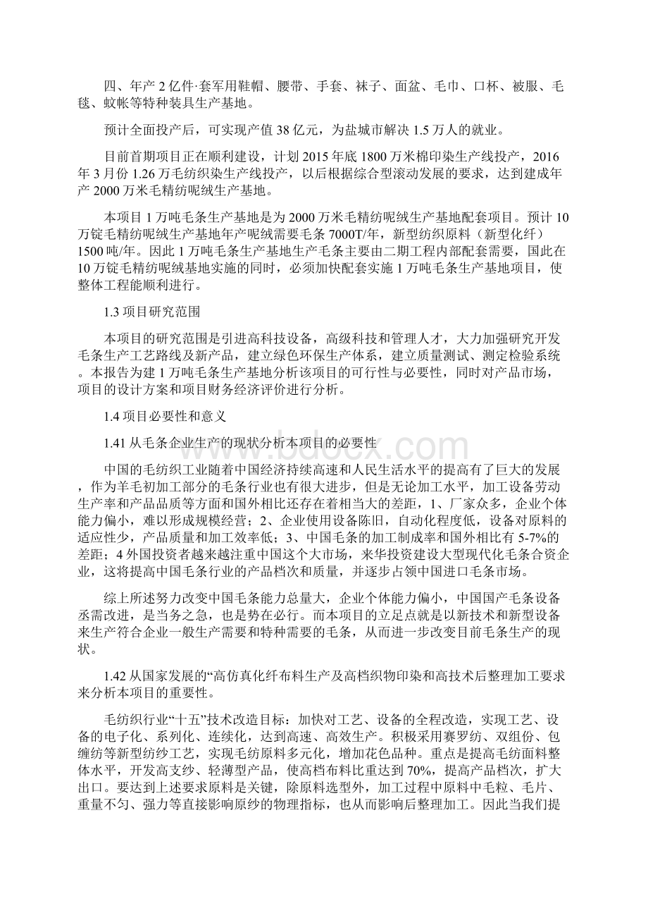 年产1万吨毛条生产线项目建设可行性研究报告Word下载.docx_第2页