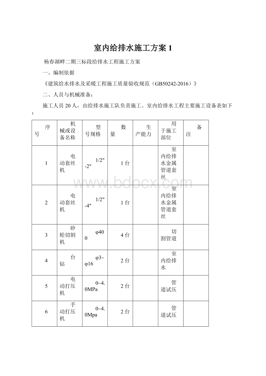 室内给排水施工方案1.docx