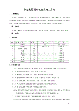 钢结构屋面板安装施工方案.doc