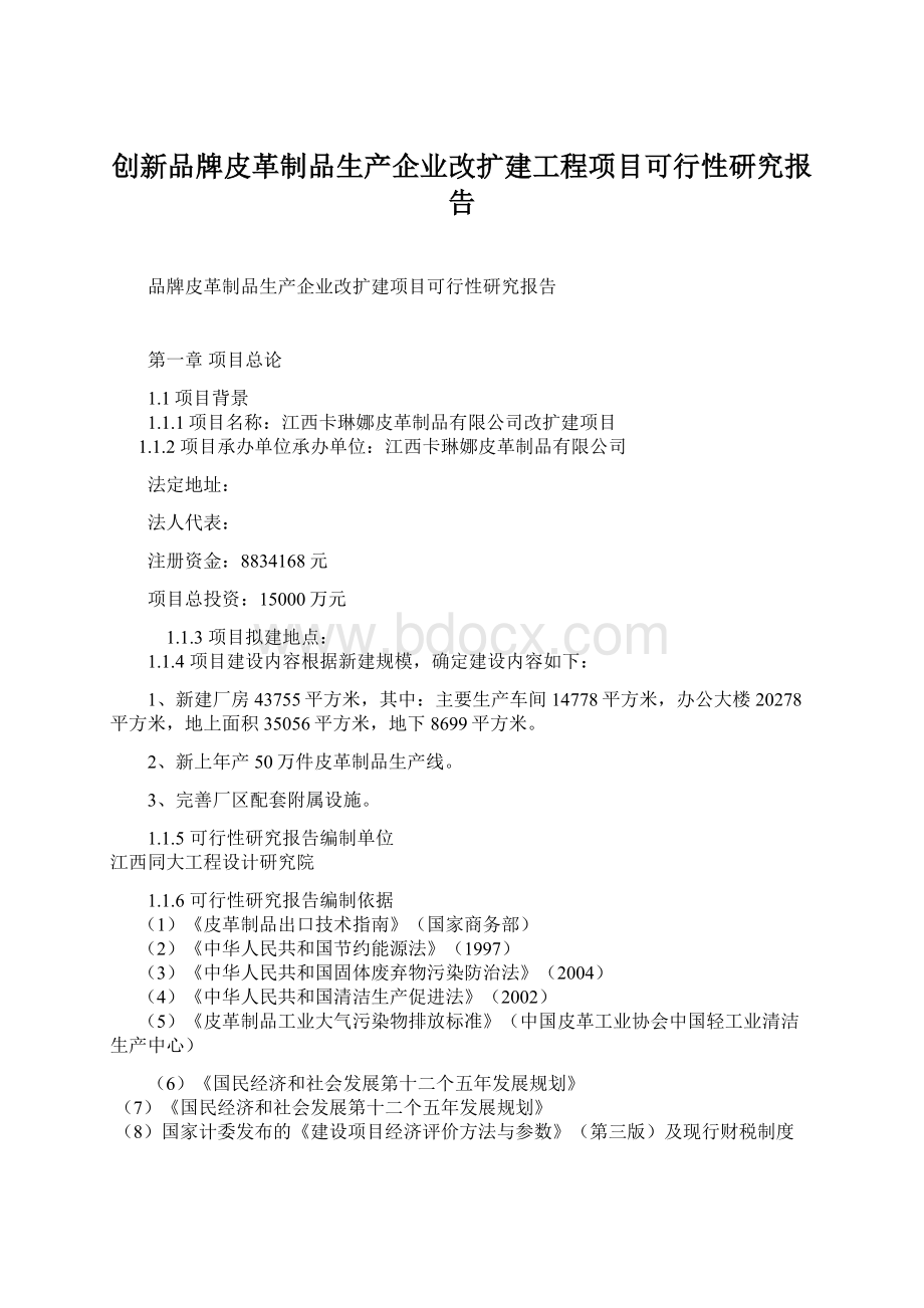 创新品牌皮革制品生产企业改扩建工程项目可行性研究报告.docx