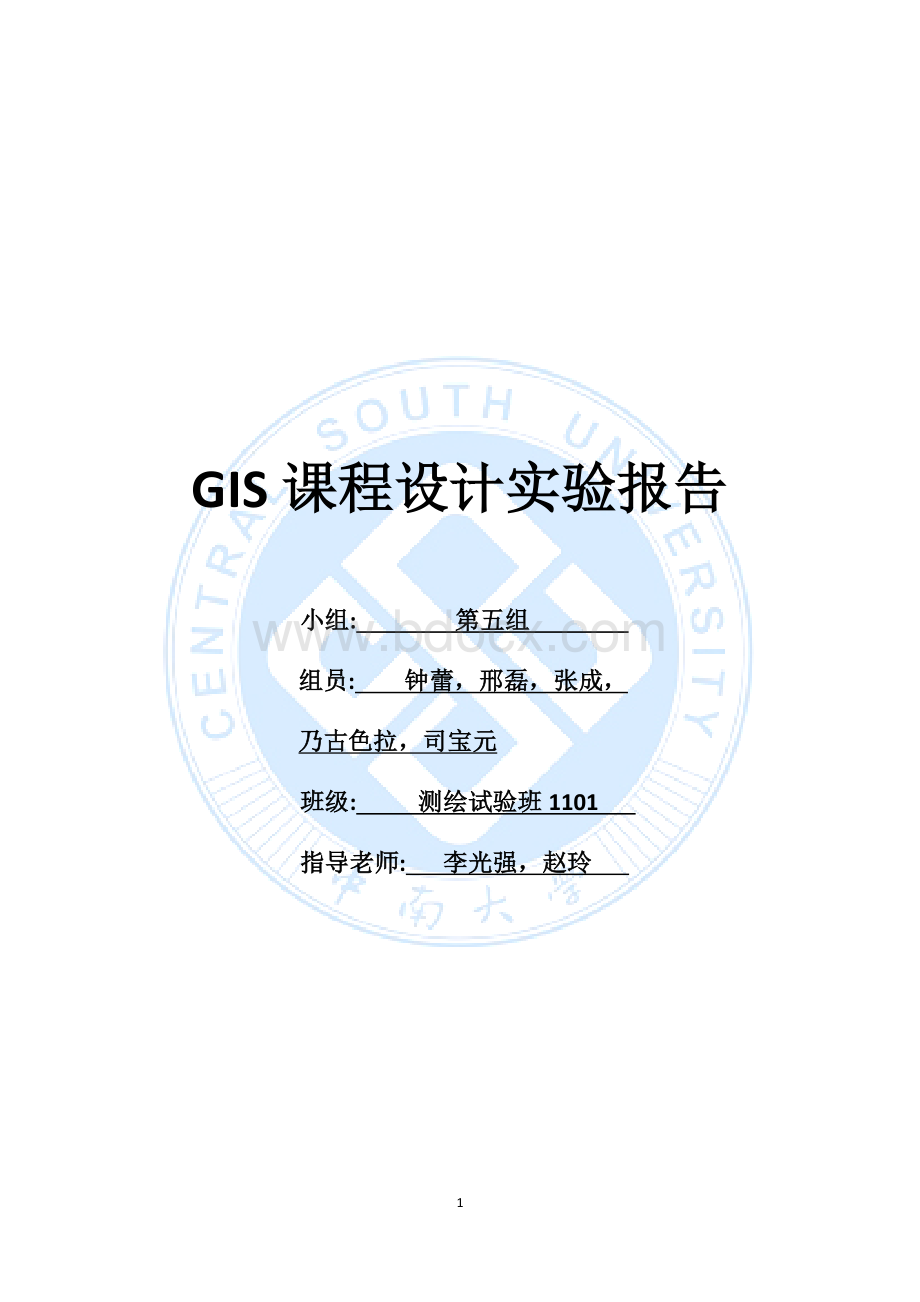 中南大学GIS课程设计实验报告Word文档下载推荐.docx_第1页