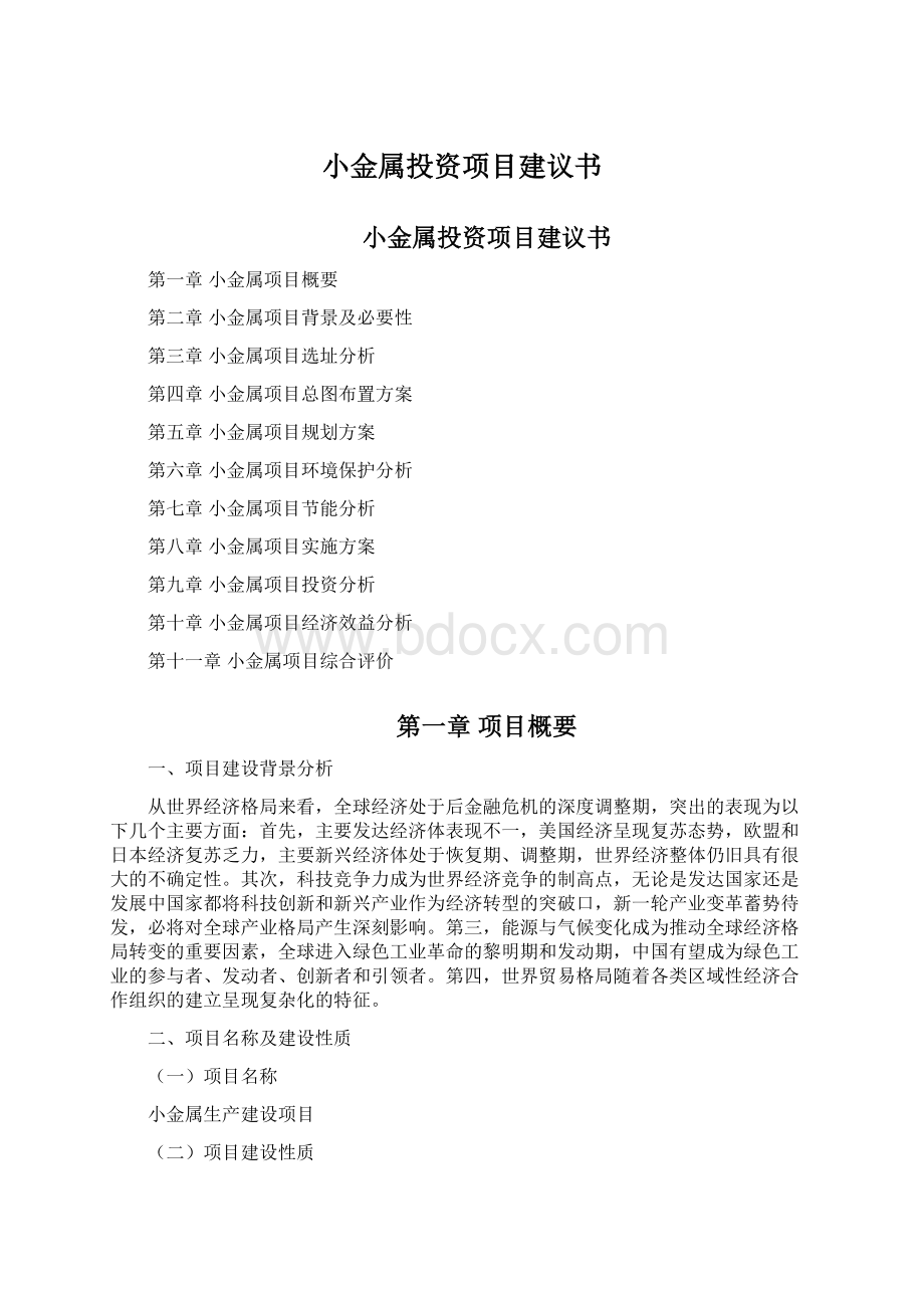 小金属投资项目建议书.docx