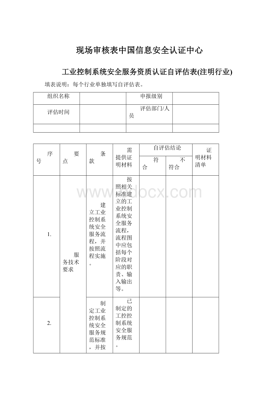 现场审核表中国信息安全认证中心.docx_第1页