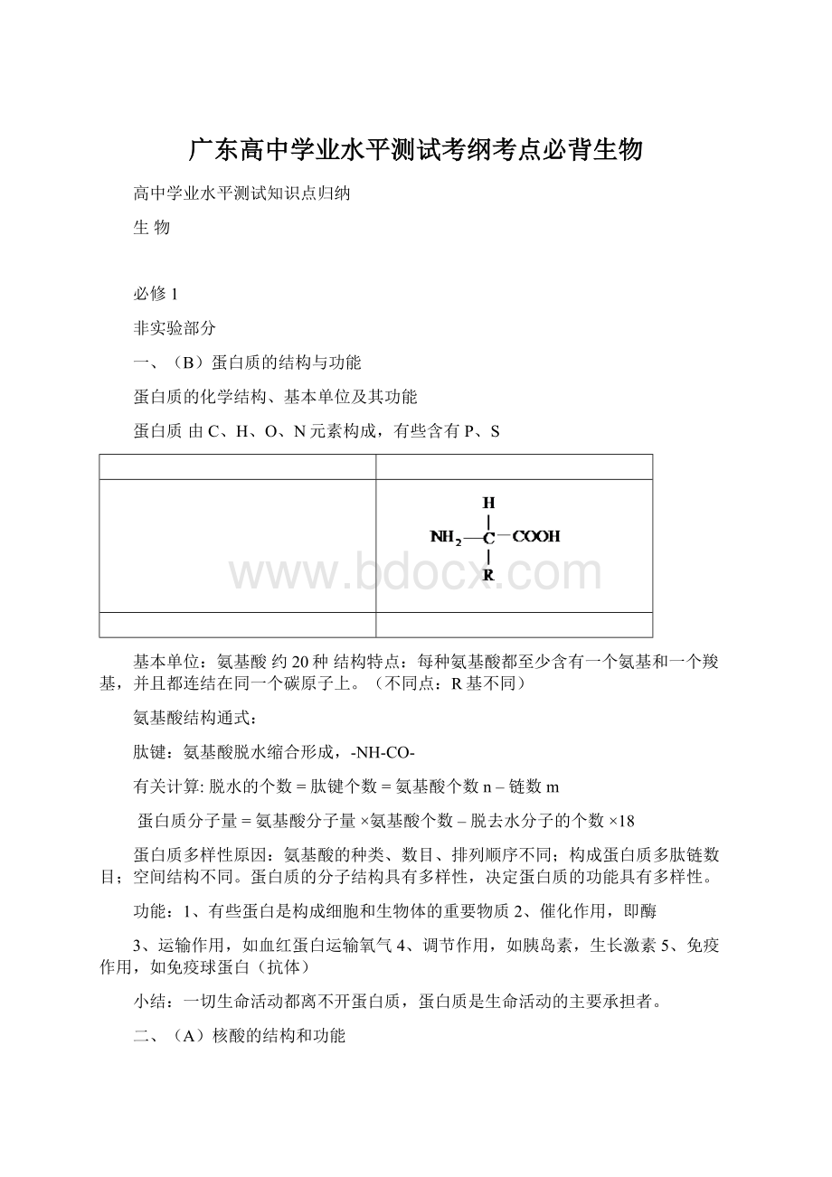 广东高中学业水平测试考纲考点必背生物文档格式.docx