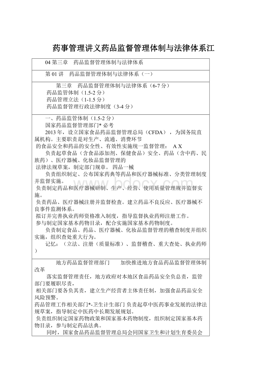 药事管理讲义药品监督管理体制与法律体系江Word文件下载.docx