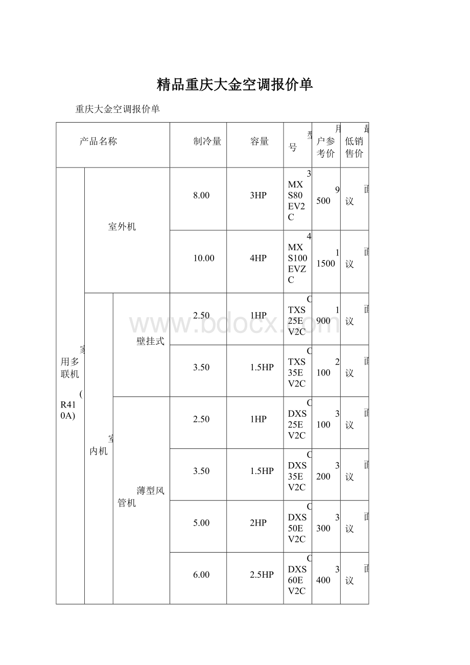 精品重庆大金空调报价单.docx