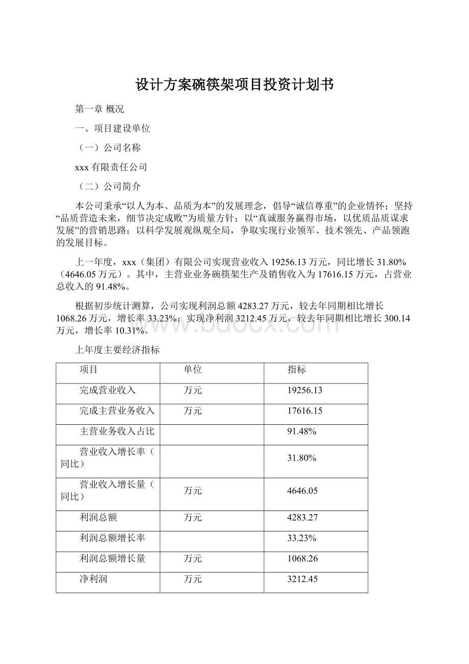 设计方案碗筷架项目投资计划书.docx