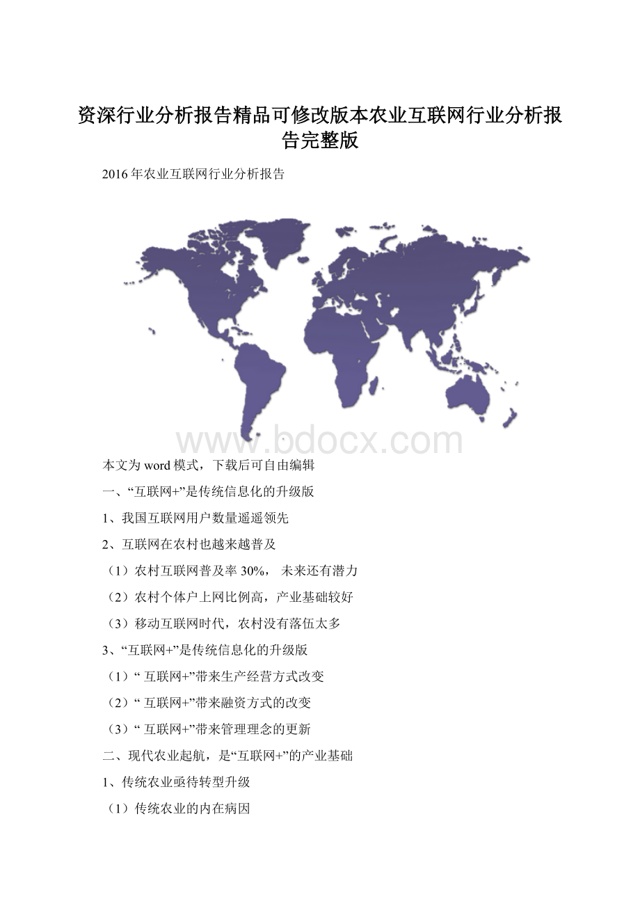 资深行业分析报告精品可修改版本农业互联网行业分析报告完整版Word文件下载.docx