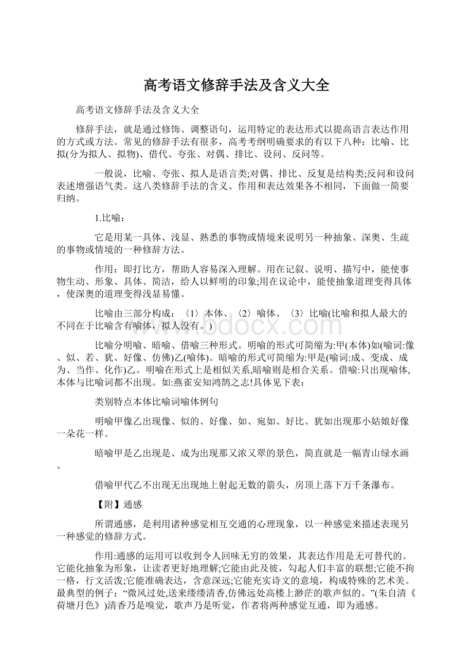 高考语文修辞手法及含义大全文档格式.docx