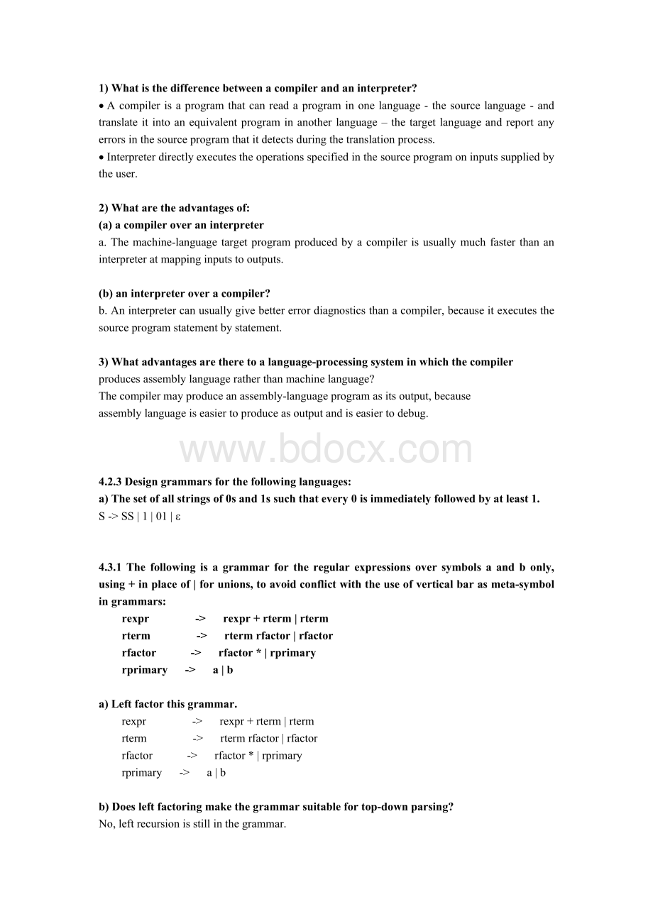 编译原理龙书课后部分答案(英文版)文档格式.doc