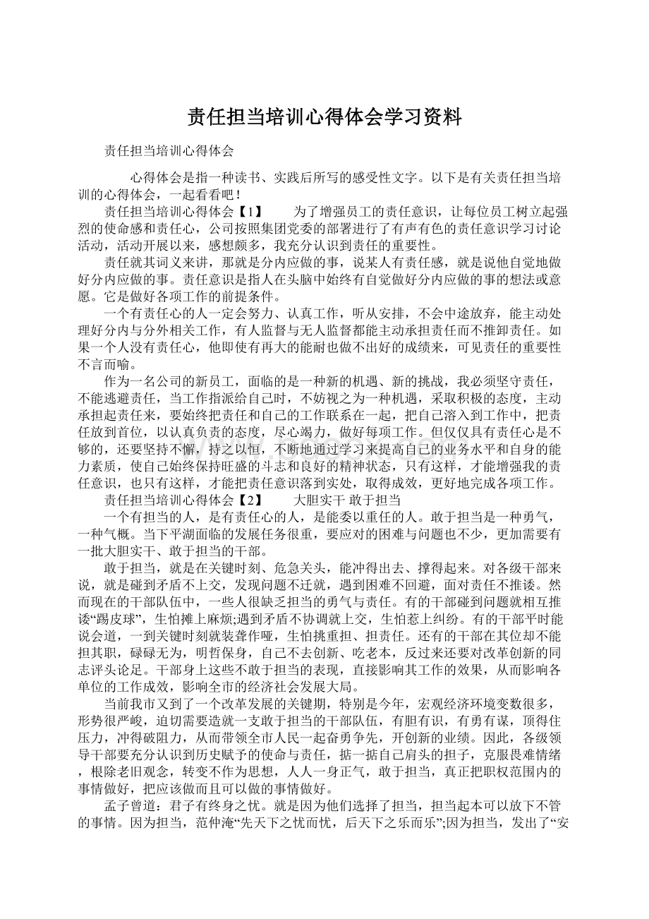 责任担当培训心得体会学习资料Word下载.docx