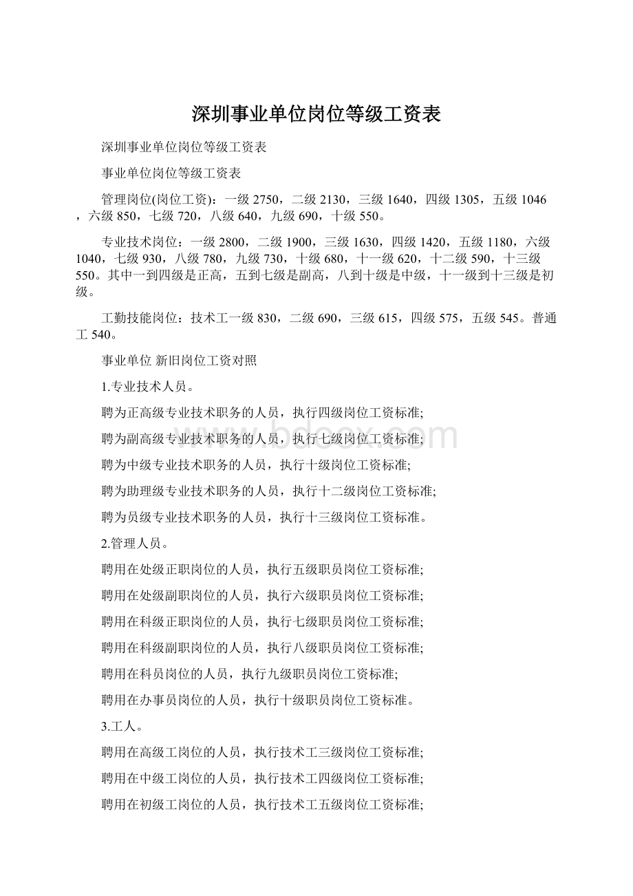 深圳事业单位岗位等级工资表Word下载.docx_第1页