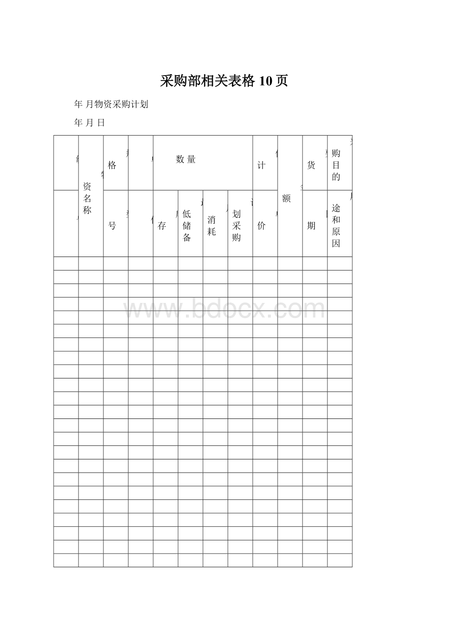 采购部相关表格 10页Word格式文档下载.docx_第1页