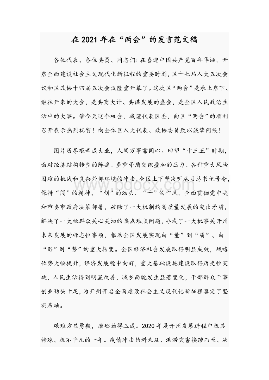 在2021年在“两会”的发言范文稿Word格式文档下载.docx