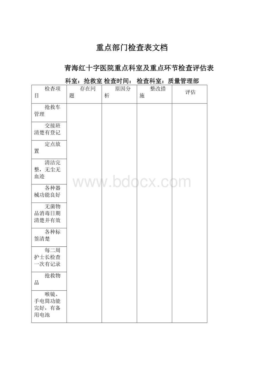 重点部门检查表文档.docx