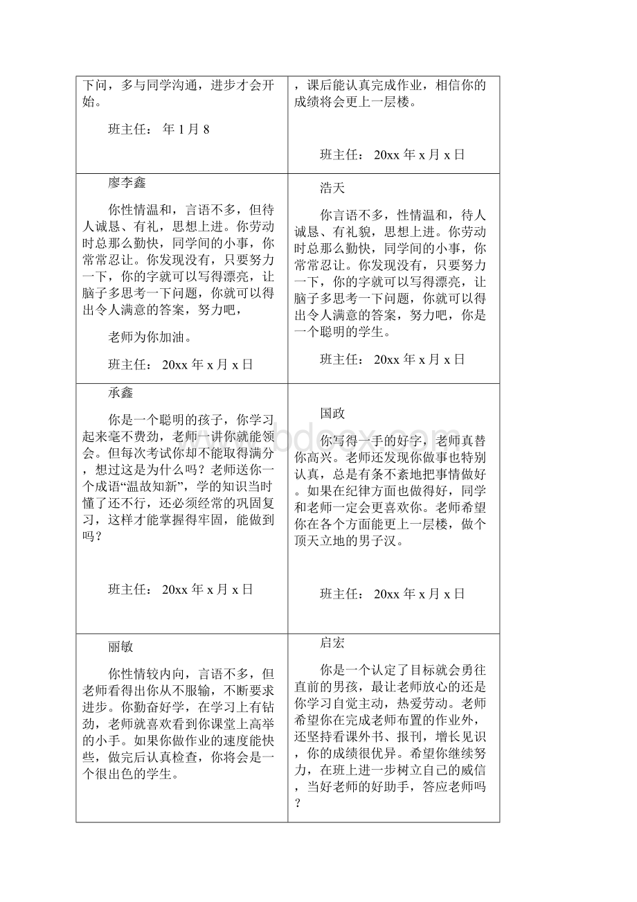 一年级上学期学生评语Word文件下载.docx_第3页