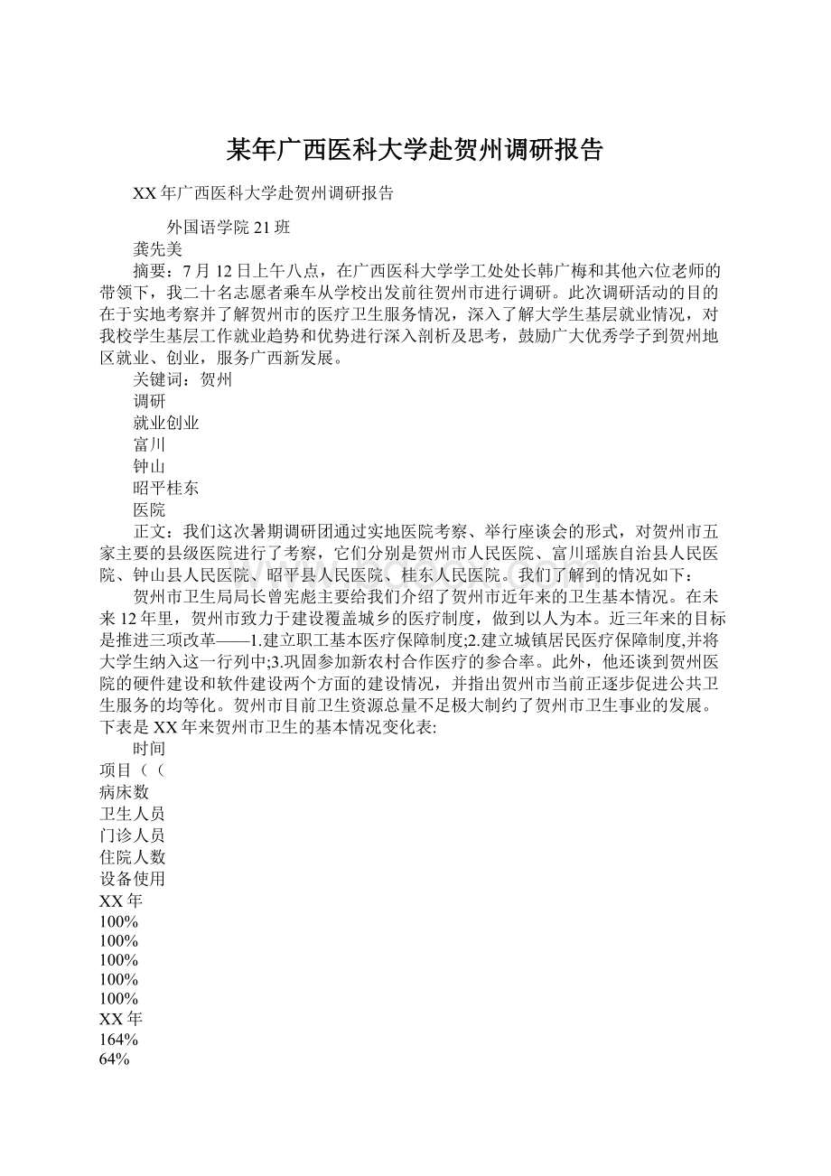 某年广西医科大学赴贺州调研报告.docx