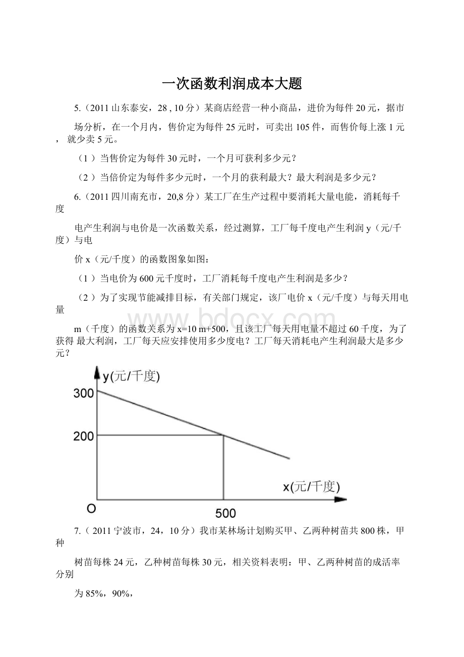 一次函数利润成本大题.docx_第1页