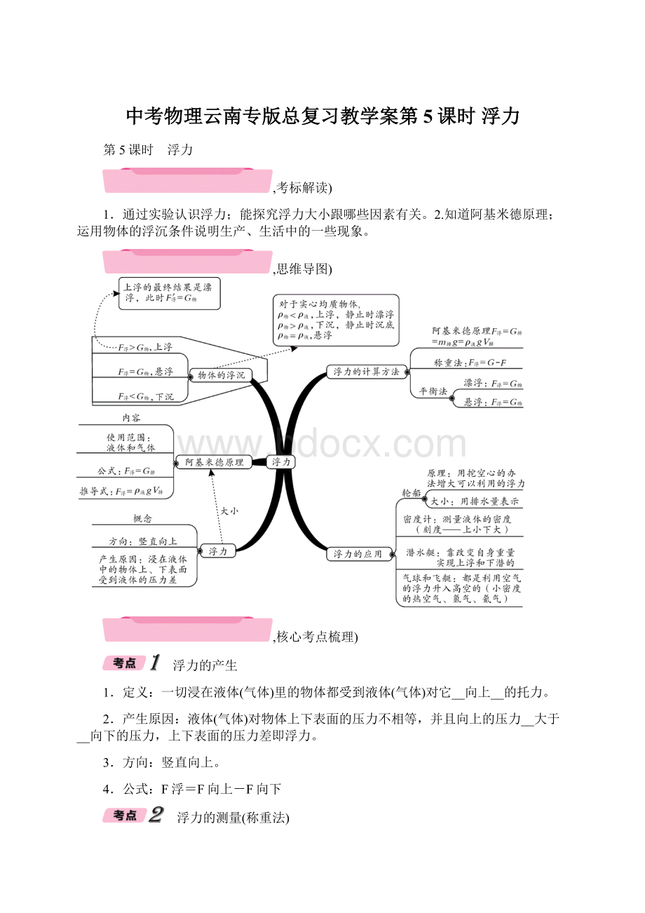 中考物理云南专版总复习教学案第5课时 浮力.docx