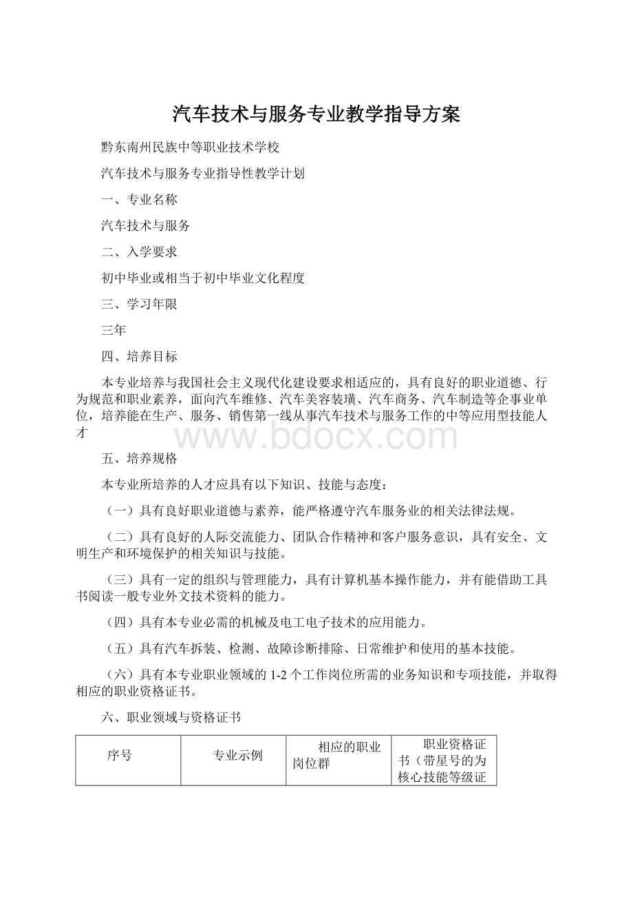 汽车技术与服务专业教学指导方案.docx_第1页