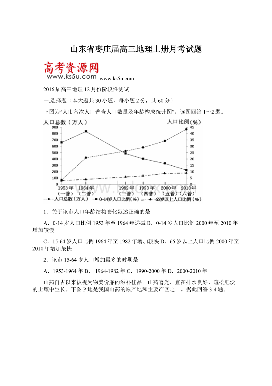 山东省枣庄届高三地理上册月考试题Word下载.docx_第1页