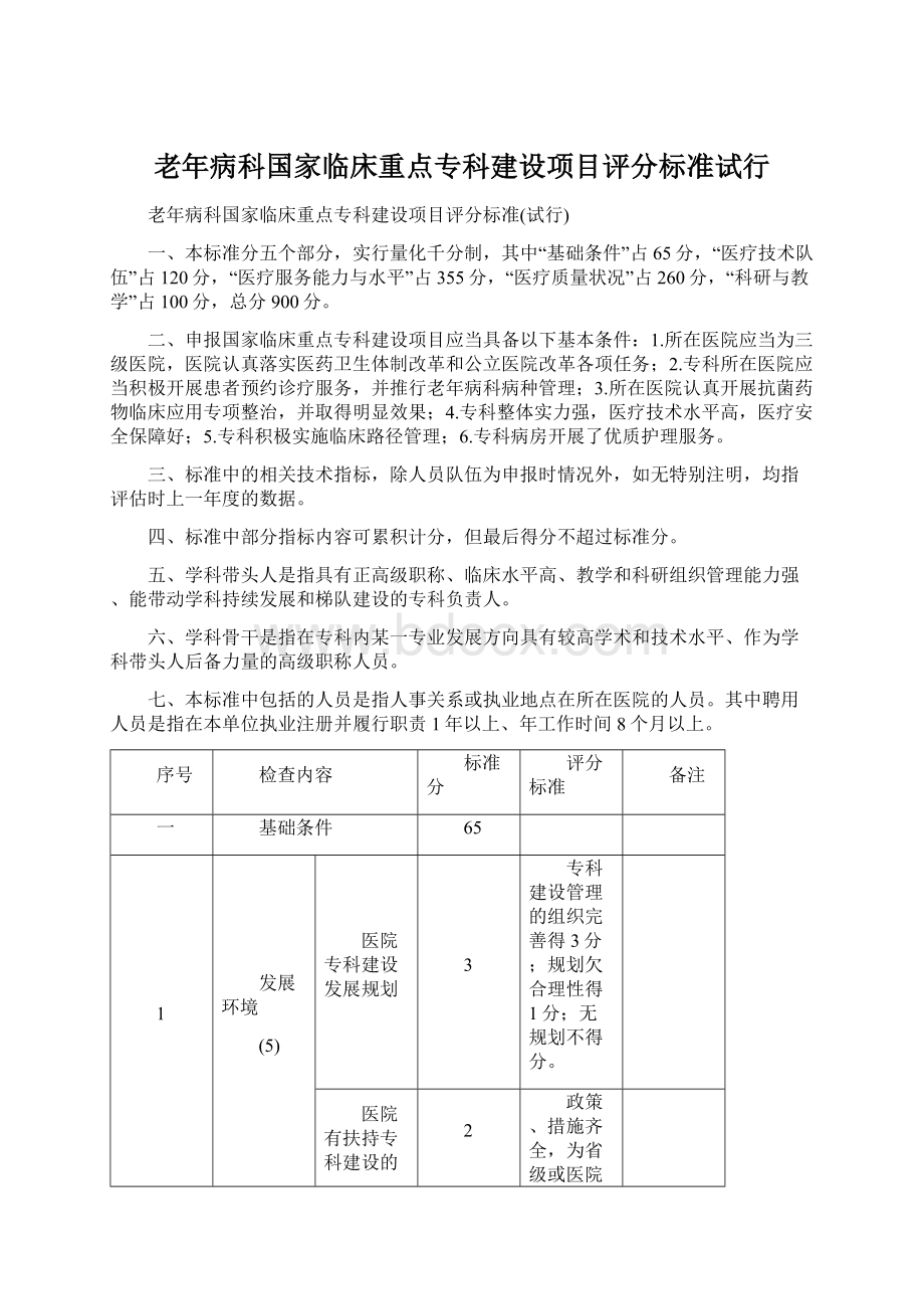 老年病科国家临床重点专科建设项目评分标准试行.docx