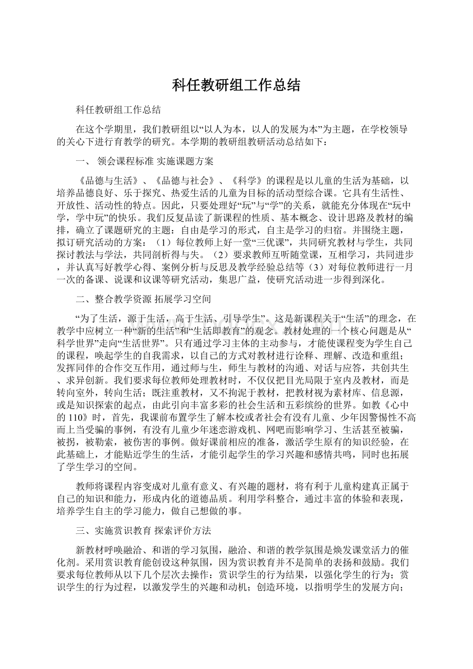 科任教研组工作总结文档格式.docx