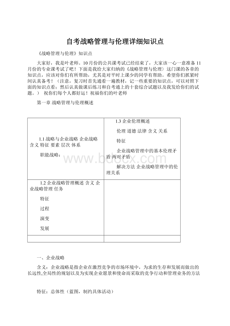 自考战略管理与伦理详细知识点Word下载.docx_第1页