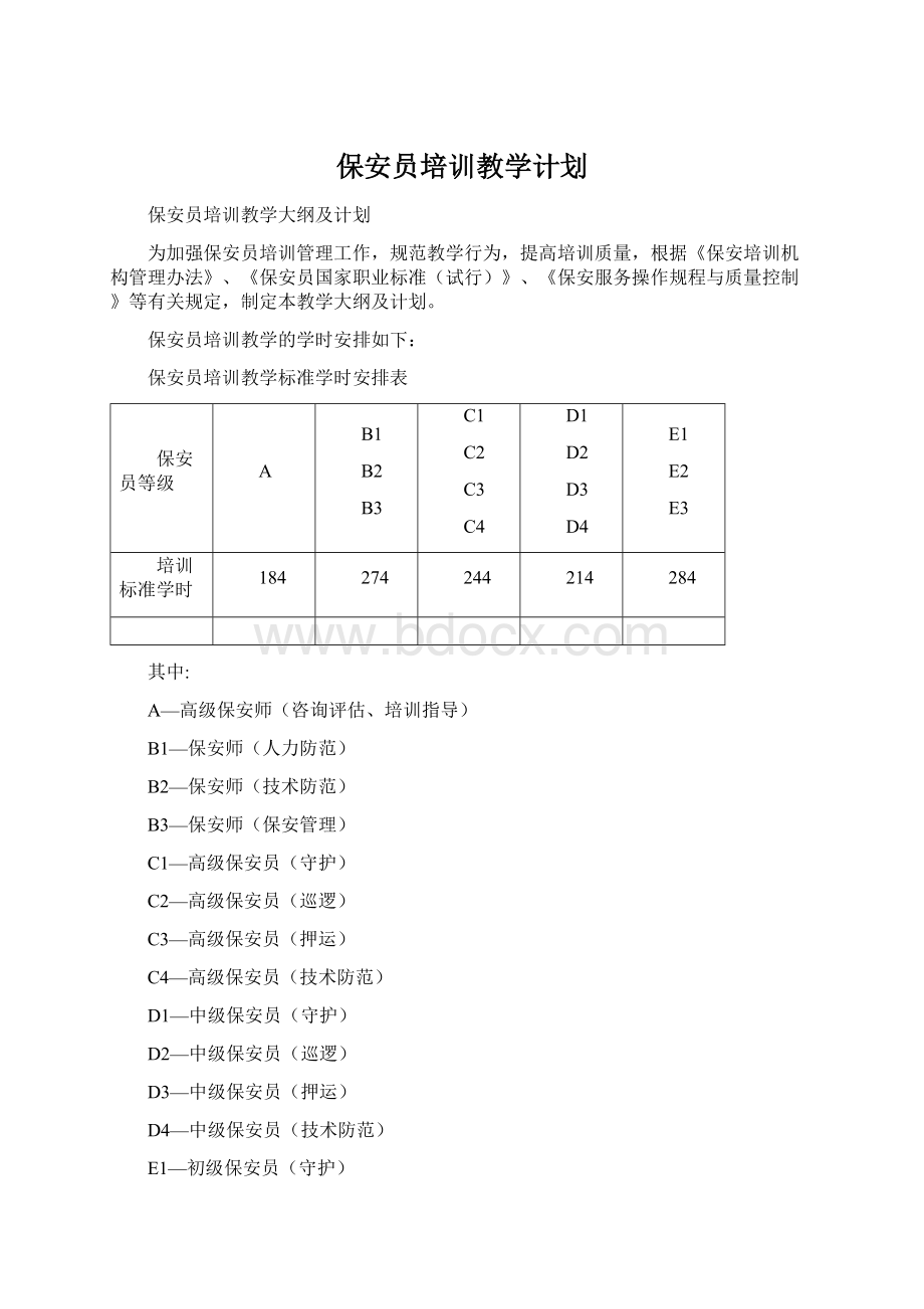 保安员培训教学计划Word下载.docx