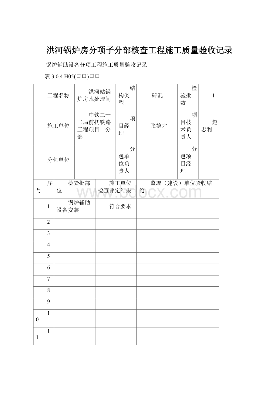 洪河锅炉房分项子分部核查工程施工质量验收记录.docx