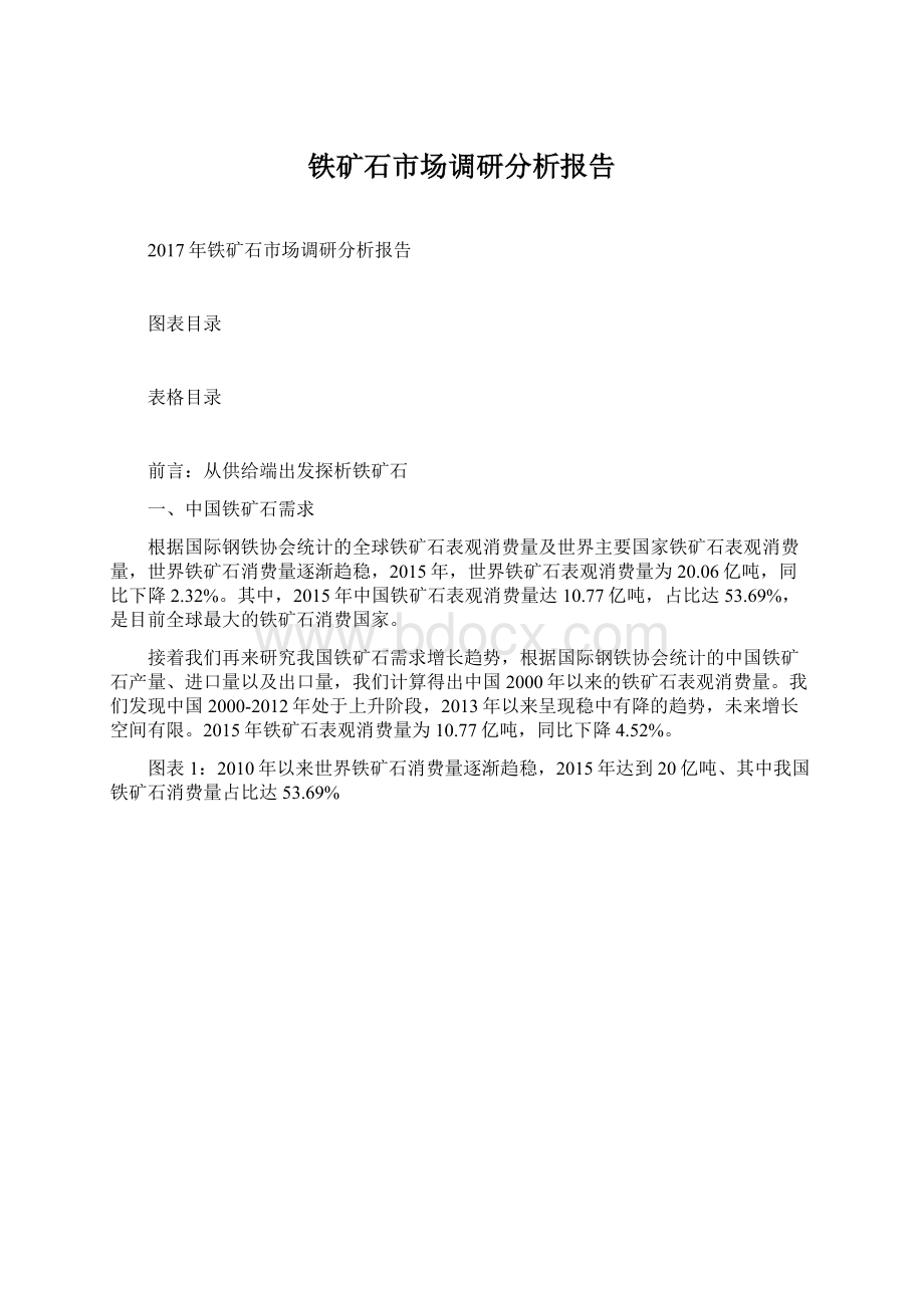 铁矿石市场调研分析报告Word下载.docx