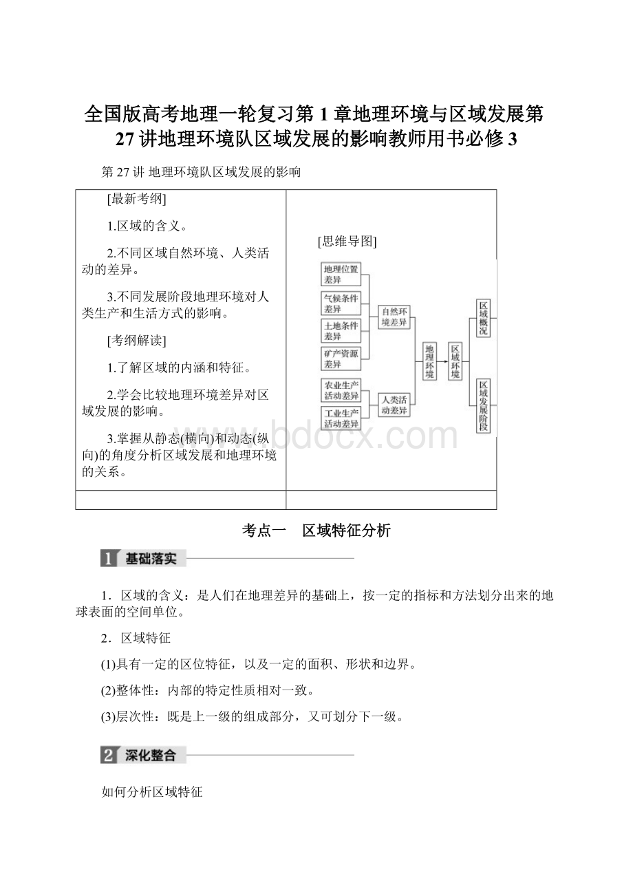 全国版高考地理一轮复习第1章地理环境与区域发展第27讲地理环境队区域发展的影响教师用书必修3Word文件下载.docx_第1页