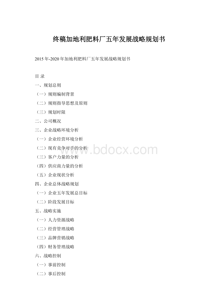 终稿加地利肥料厂五年发展战略规划书Word格式.docx_第1页