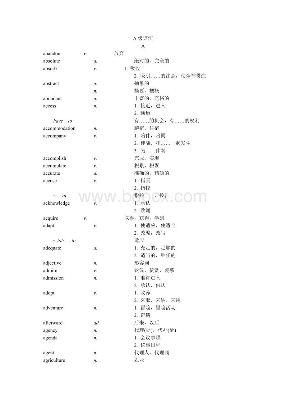 山东专升本英语-大纲词汇完整版.doc_第1页