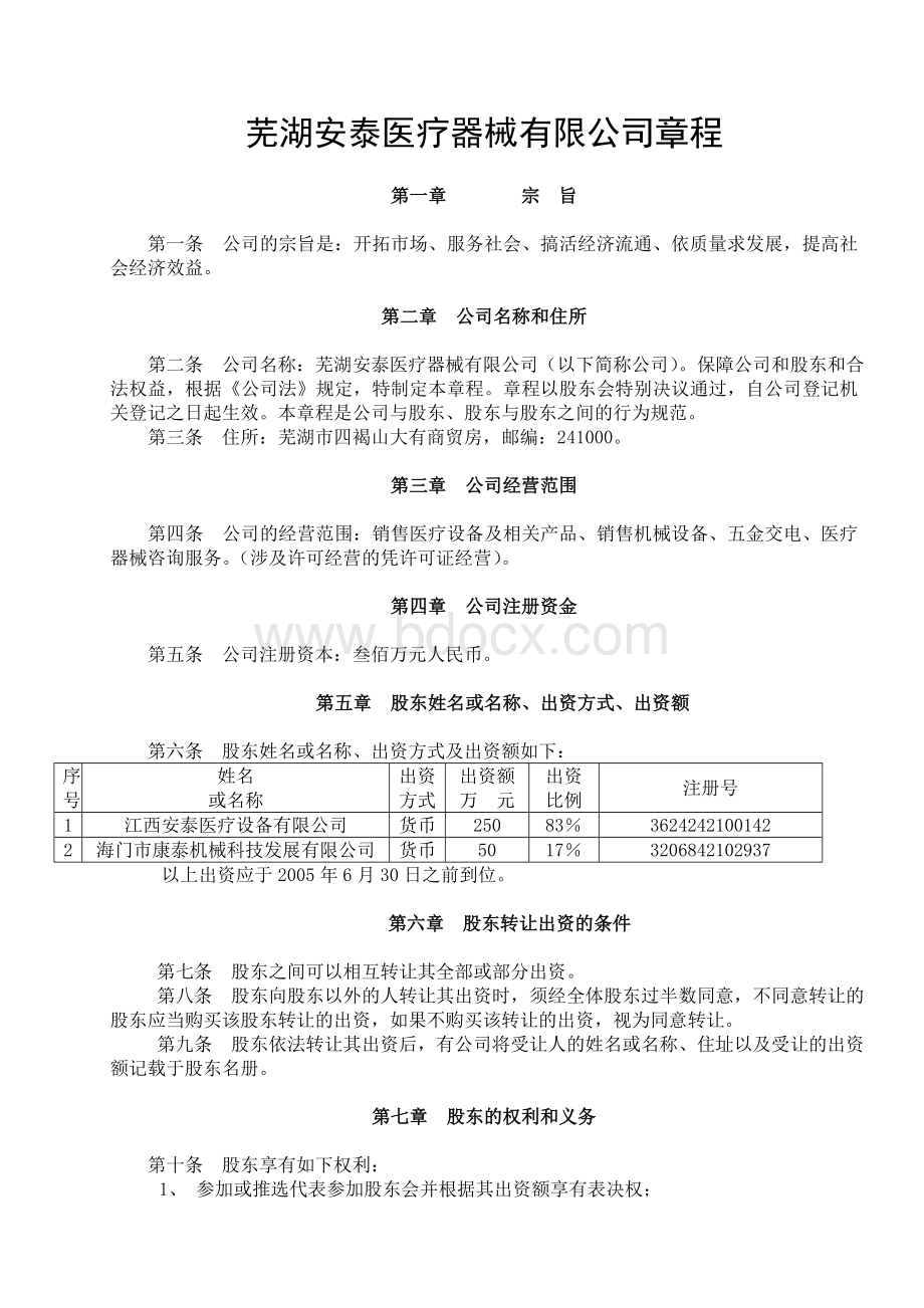 医疗器械公司章程.doc