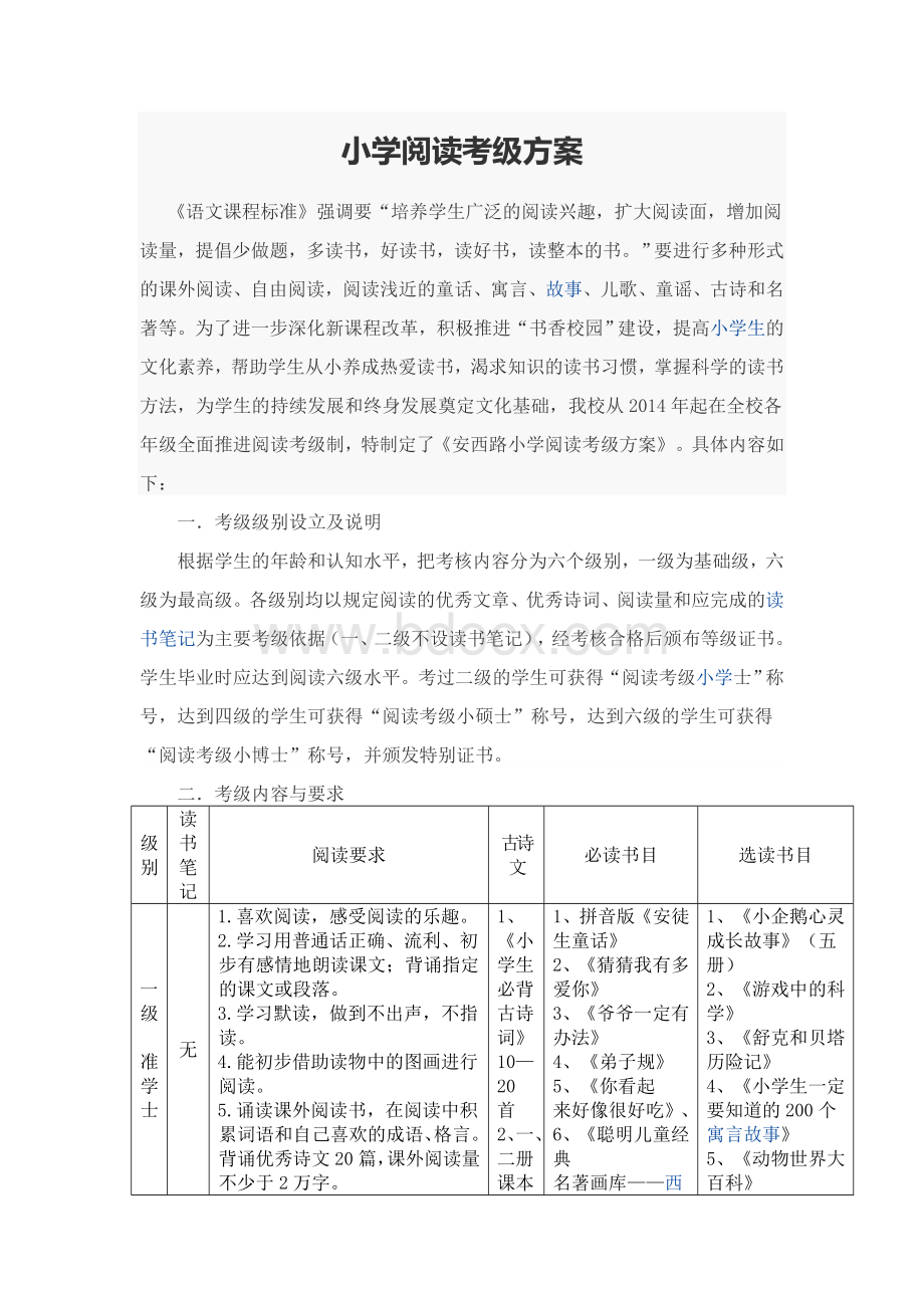 小学阅读考级方案.doc