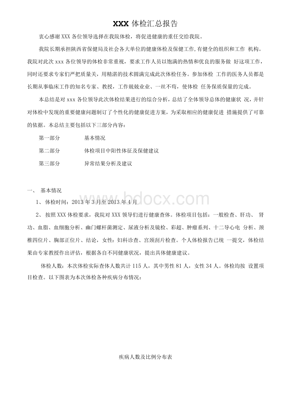 XXX单位体检汇总报告Word文档下载推荐.docx