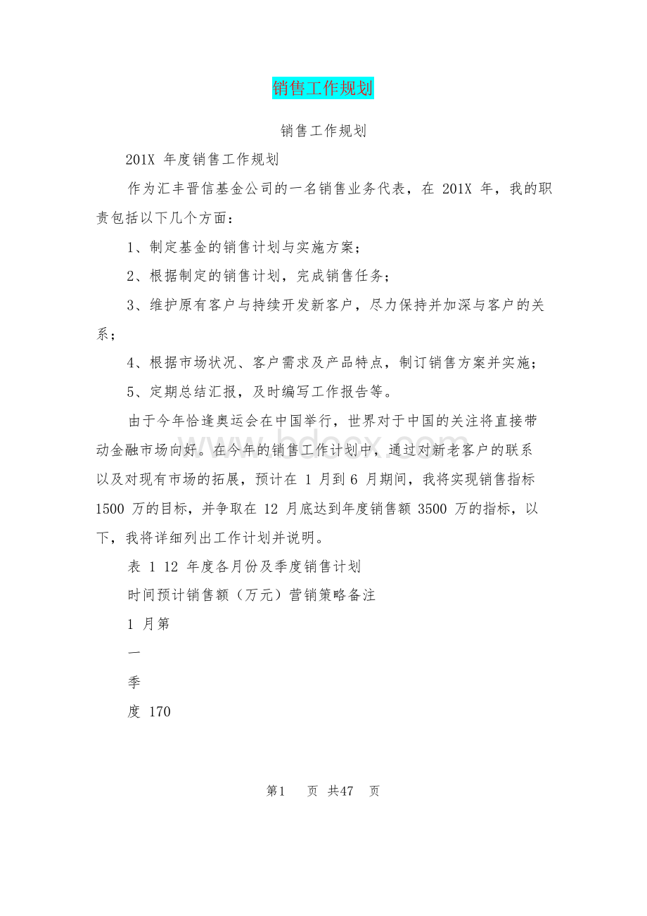 销售工作规划(完整版).docx_第1页